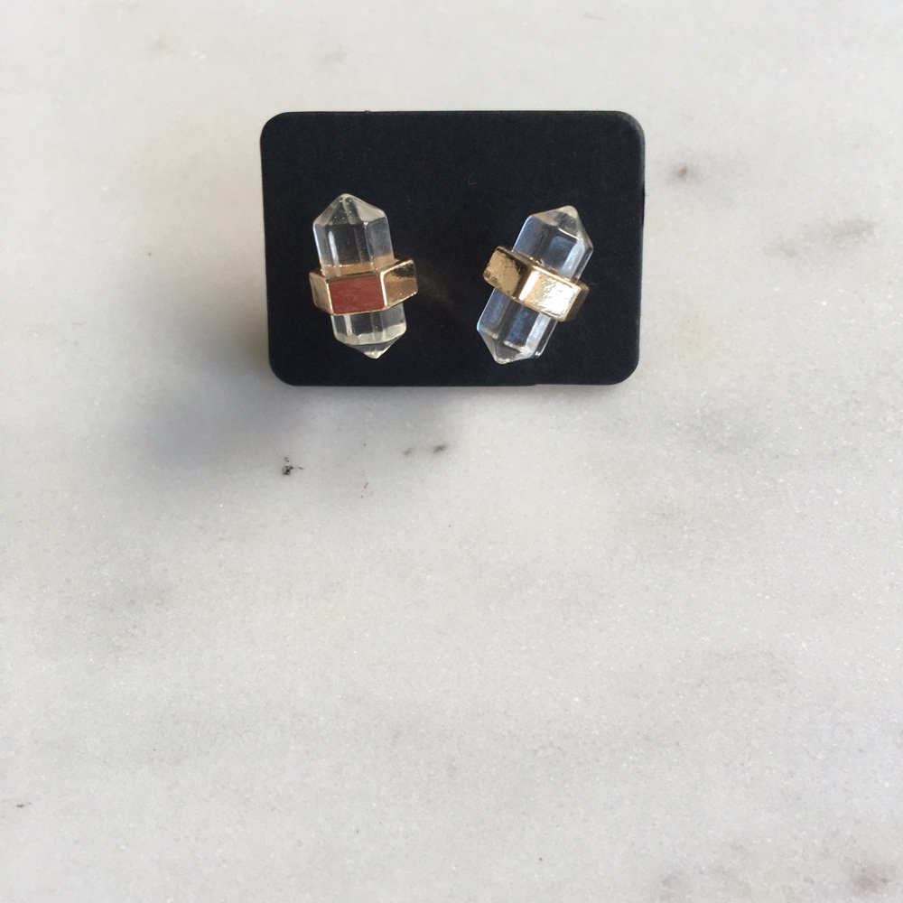NEW Clear Geode Druzy Medium Stud Earrings